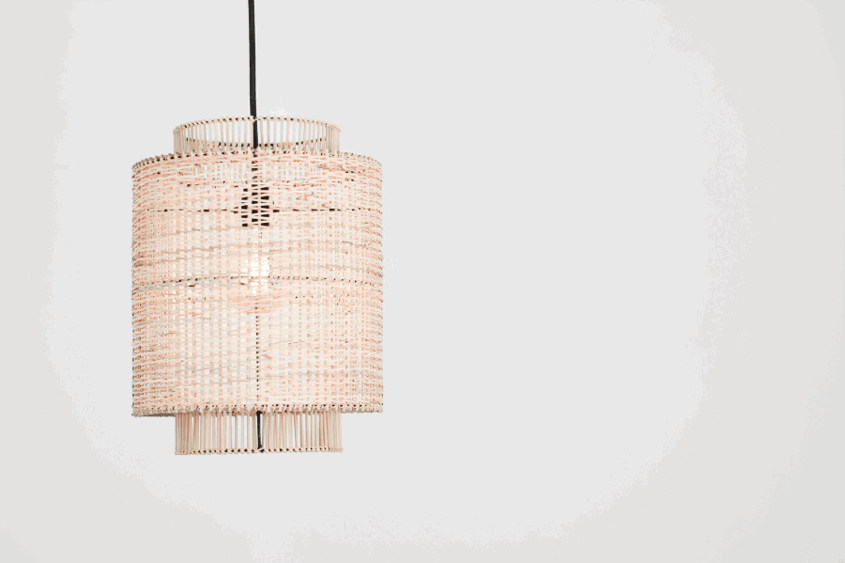 A wicker pendant light