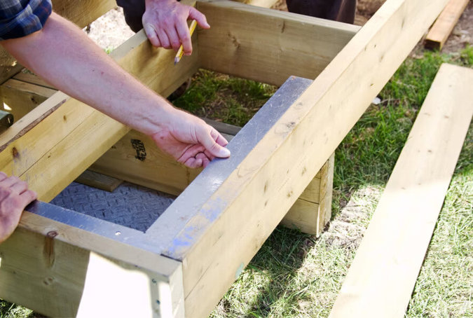Deck Frame Squaring With Carpenters Tools