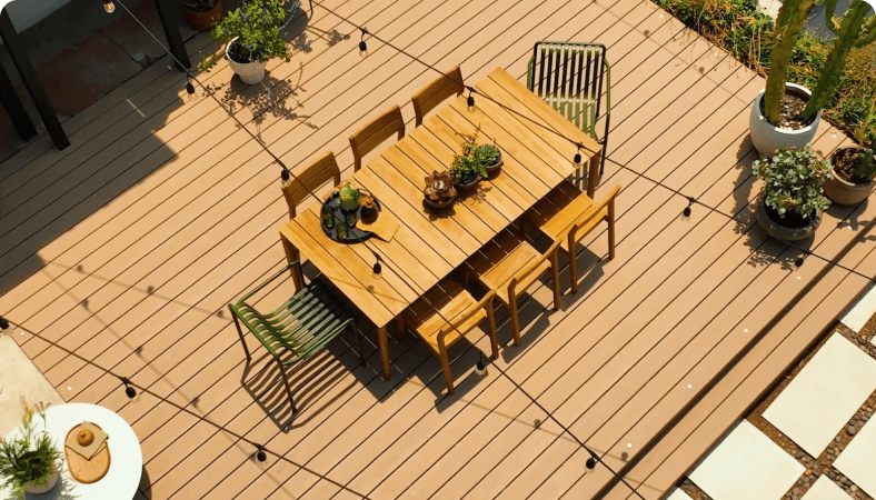 Image Composite Deck With Plants And Outdoor Dining Table 2X