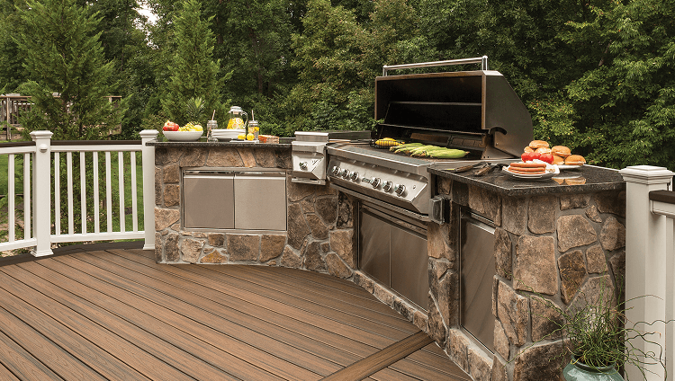 Image Kitchen Category Outdoor Kitchen And Grill On Composite Deck With Corn And Burgers 2X