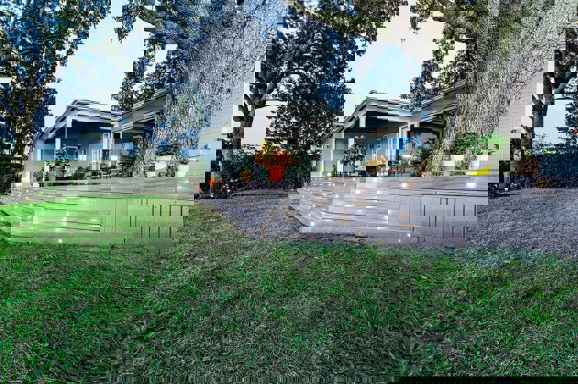 Recessed lights inside the stairs of the patio and along the edges