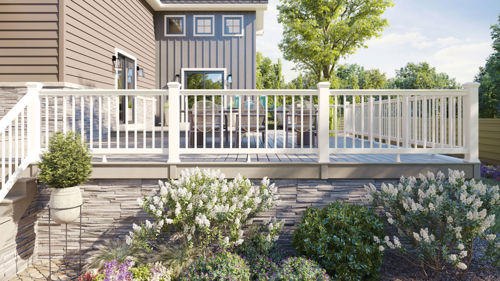 White composite railing with grey composite decking.