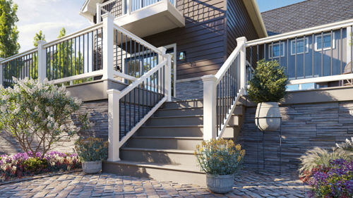Aluminum deck balusters mixed with composite railing.